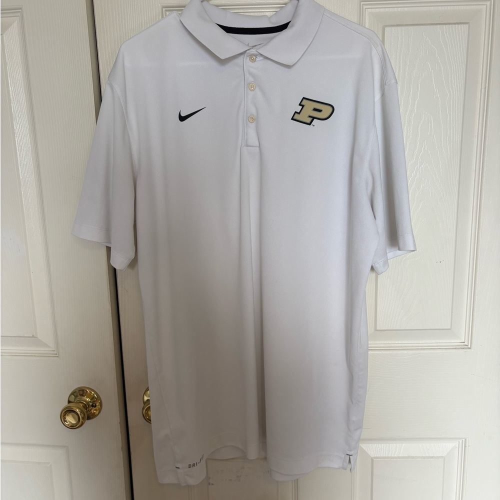 Nike White Polo Shirt with Black and Gold PURDUE Logo